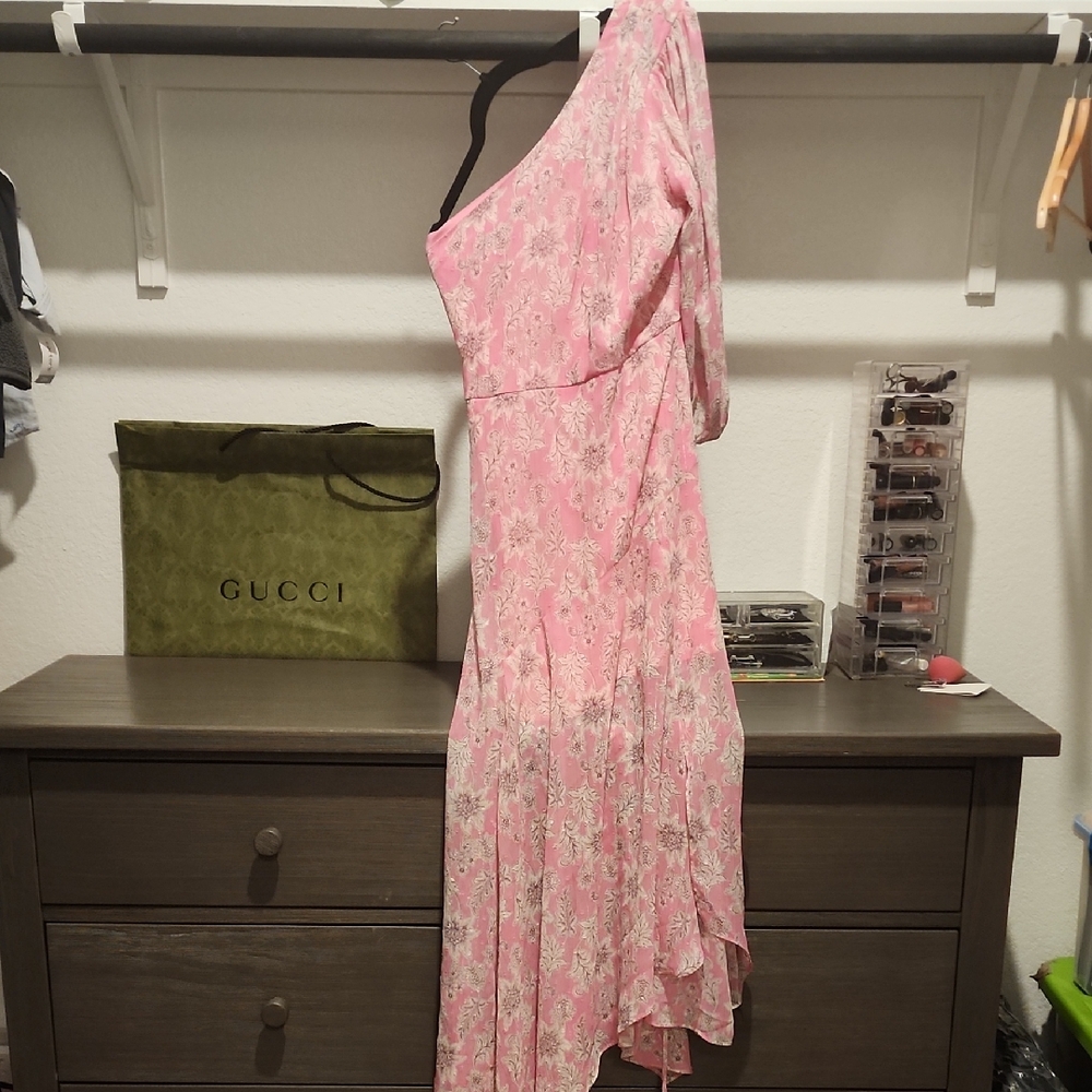 Taylor Pink Asymmetrical Ruffled Tiered Dress